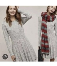 Women Anthropologie DOLAN Gray Fleece Knit Sweater Long Sleeve Dress Sz Medium