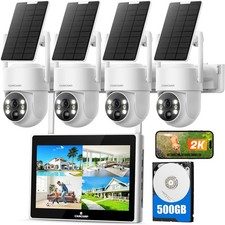 4MP Solar Security Cameras Outdoor Wireless System Color Night Vision Spotlight