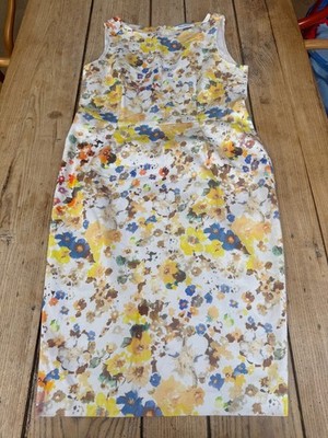 Wunderschönes ärmelloses Etuikleid Max Mara weiß & pastell Blumen, UK 16 *4*