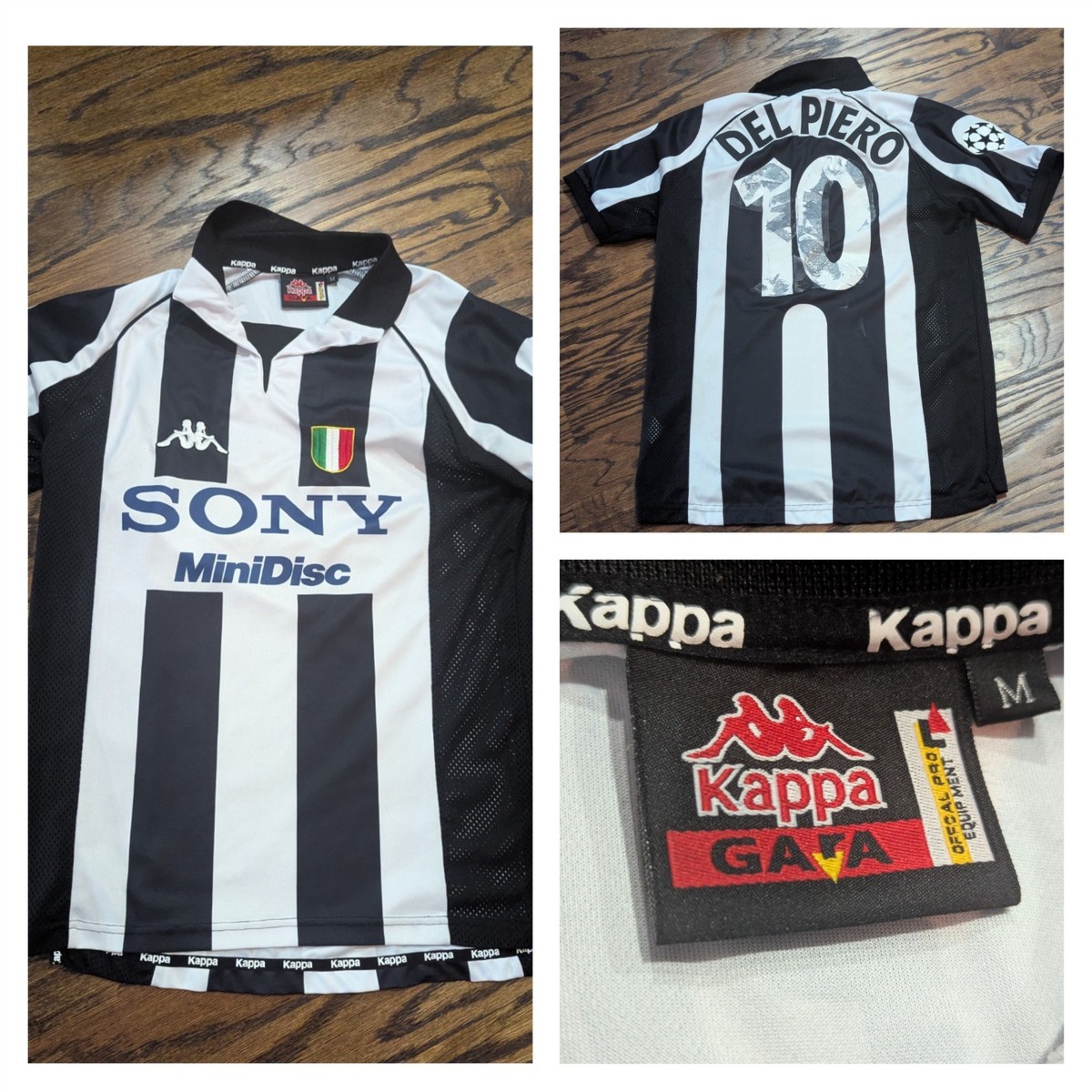 Juventus 1998/99 Del Piero # 10 Soccer JERSEY Kappa Sony Minidisc