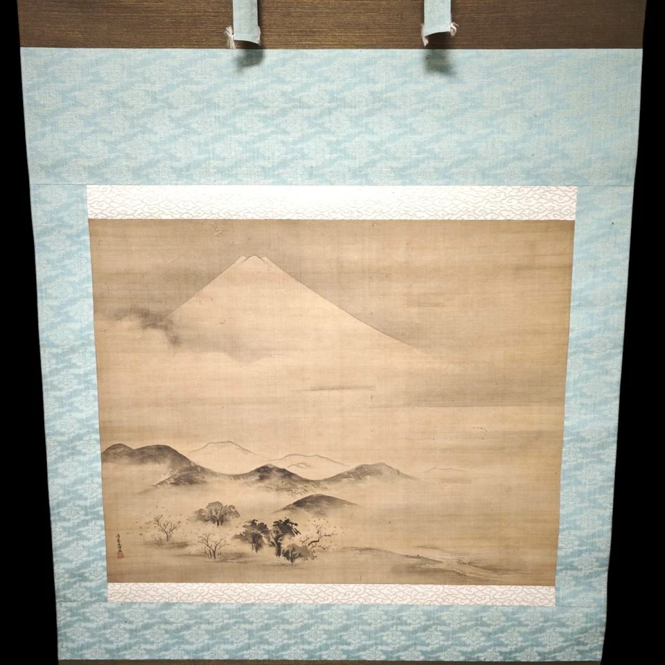 Antiguo pergamino colgante japonés Kakejiku tinta pintura montaje Fuji L:120 cm Foto 3 de 4
