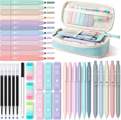 Four Candies School Supplies with Cute Pen Case, 39Ct, Blue | Back to School Sta