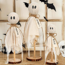 Halloween Decorations Indoor - Set of 3 Primitive Halloween Ghosts on Wooden Sta
