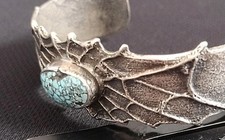 Native American Turquoise And Silver Spider Web Cuff