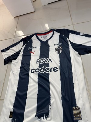 PUMA Monterrey Rayados Soccer Jersey White/Blue Striped Size 2XL