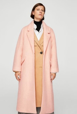 Womens MNG Mango Suit Wool Mohair Coat Pastel Pink Oversized M