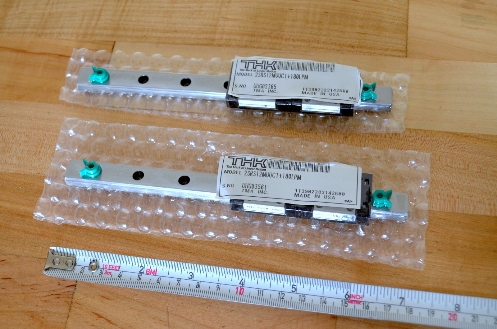 NEW (2) THK SRS12 x180mm Linear LM Rails, (4) SRS12MUU Bearings 2SRS12MUUC1+180L