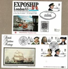 GB UK 1982 Portmouth Silk Ship 1983 Expoship FDC Cover x2
