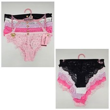 JUICY COUTURE 5 Pack Women's S M XL Bling Lace Cheeky Panties Black White Pink