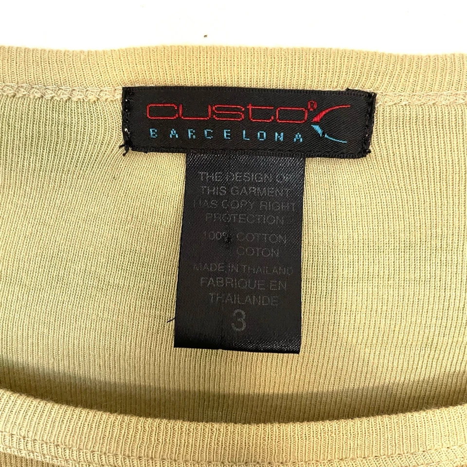 Blusa de algodão vintage Custo Barcelona bordada listra floral geo boho Y2K tamanho 3 bronzeada - Imagem 4 de 4