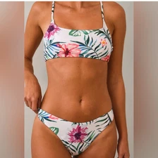 NEW TINIBIKINI REVERSIBLE 2 PEICE HIPSTER FLORAL WHITE LINED SZ M