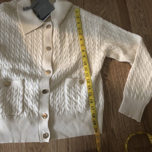 Women's Cardigan Sweater Cream with Gold Buttons Size L Marled Reunited Clothing - Picture 7 of 13