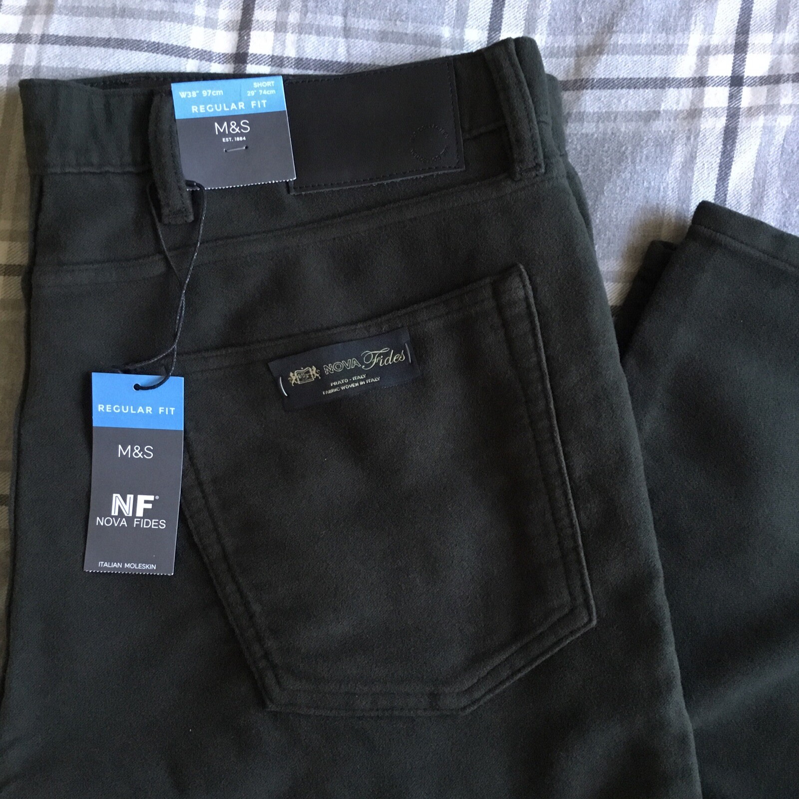 Marks & Spencer Mens Nova Fides Italian Moleskin Trousers Dark Khaki W38 L29 eBay