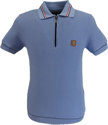 Trojan Herren Himmelblau Reißverschluss Korbgeflecht Reißverschluss Strick Polo Shirt