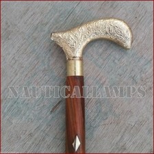 Vintage Designer Brass Handle Antique Style Victorian Wooden Walking Cane Stick