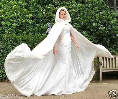 Faux Fur White Bridal Hooded Cloak Cape ...