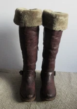 Frye Valerie Shearling Lined Brown Leather Tall Fold Down Zip Boots Size 9 1/2 B