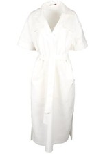 CH CAROLINA HERRERA WHITE BELTED COTTON BLEND MIDI DRESS LARGE