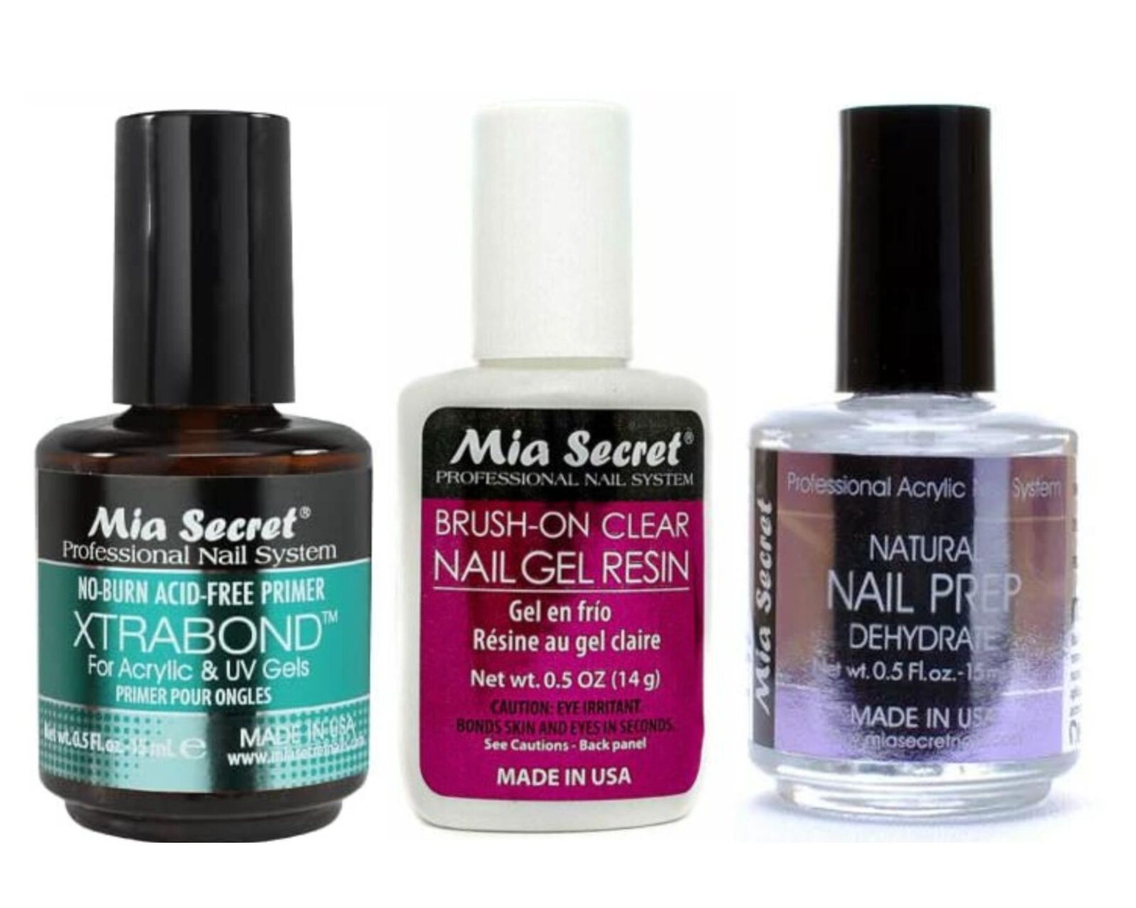 Mia Secret Nail Prep 0.5 oz, Xtrabond Primer 0.5 oz, Brushon Nail Gel