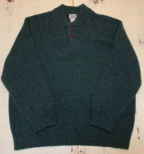 LL Bean Mens Sweater Sz XXL 100 Lambs Wool Pullover 2 Button Neck Green eBay