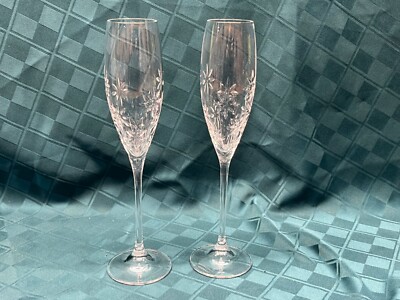 Two (2) Wedgewood Jasper Conran Classic Gold Chrystal Champagne Flutes