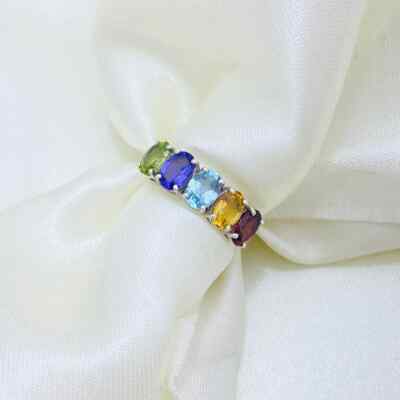 Multi Stone Ring Promise Ring 925 Sterling Silver Half Eternity Band Ring Gift