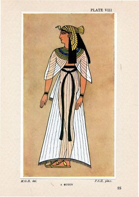 ANCIENT EGYPTIAN QUEEN - Nefertiti Cleopatra Woman 1920 Antique Chromolithograph