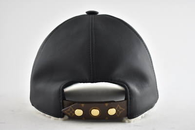 Louis Vuitton Black Leather Shearling Fur Monogram Logo Visor