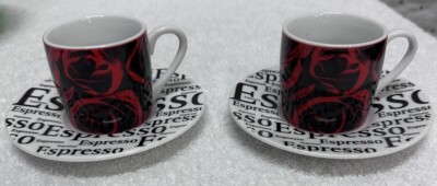 Konitz Red & Black Set of 2 Espresso Size Mug & Plate