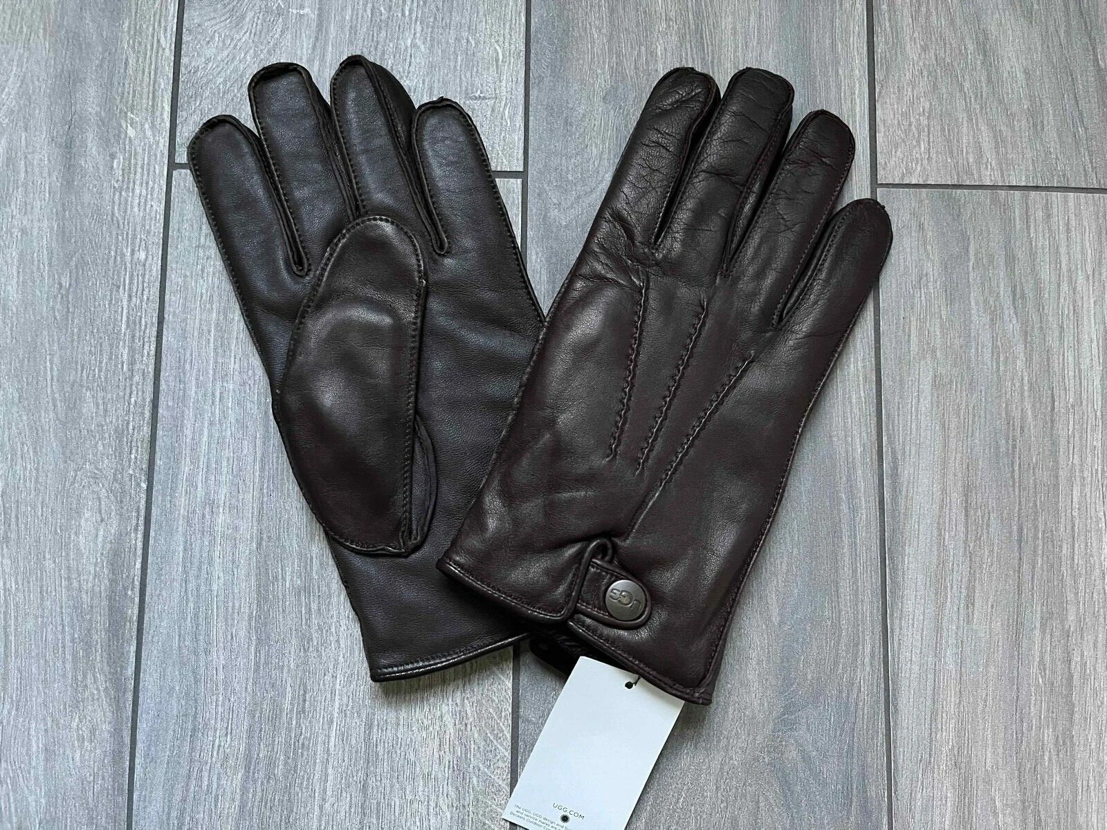 UGG AUSTRALIA MENS SNAP SMART BROWN LEATHER GLOVES, 15109, NWT $95, XL
