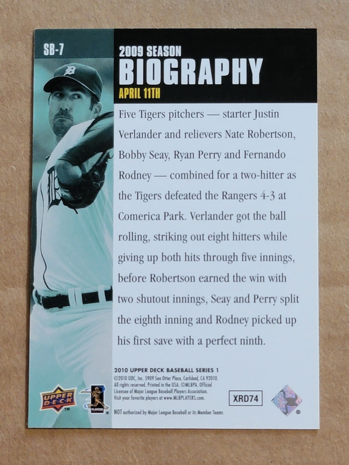 Justin Verlander 2010 Upper Deck Biography Baseball Card SB7 | eBay