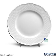 PIATTO SATURNIA PIANO TONDO CM 26X2,5 H IN PORCELLANA BIANCA LINEA MALAGA