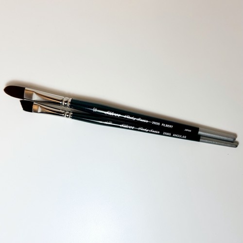 Silver Brush Ruby Satin Artist Brushes - Lot of 2 (Filbert 12 & Angular 3/8)
