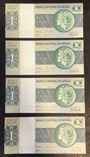 (4)x Brazil 1 Cruzeiro 1972-1981 CRISP! UNC Banknotes CONSECUTIVE SERIAL #s LOT