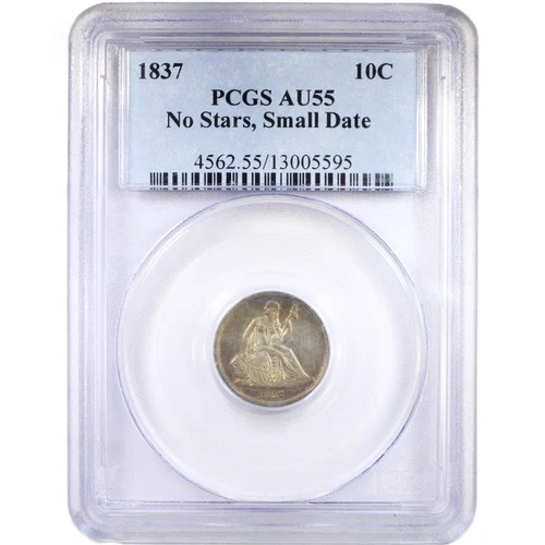 1837 10C No Stars PCGS AU55 - Liberty Seated Dime