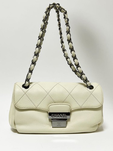 CHANEL Chain Shoulder Bag leather off white silver hardware screws removed Used