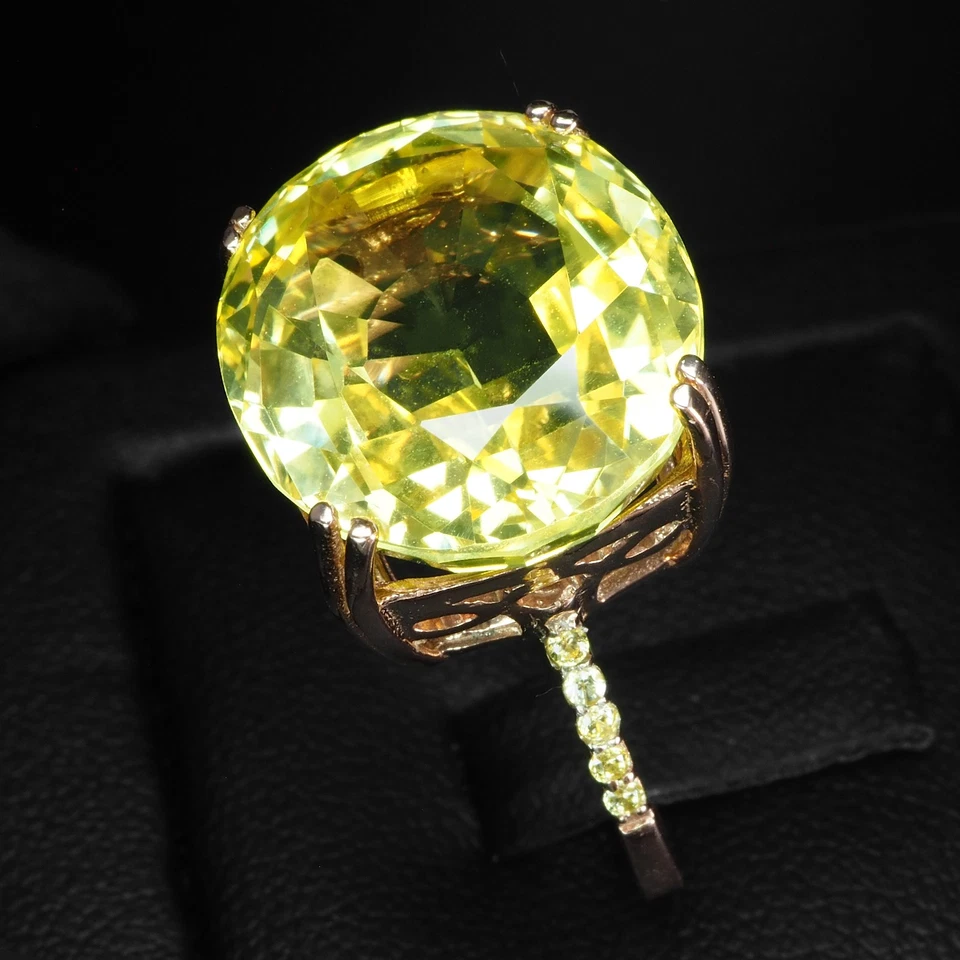Light Yellow Tourmaline Oval 16.45Ct 925 Sterling Silver White Gold Plated Rings Foto 4 de 4