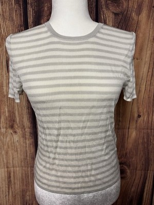 Madewell Micro-Rib Sweater Tee Monument White Gray Stripe Short Sleeve Small NEW