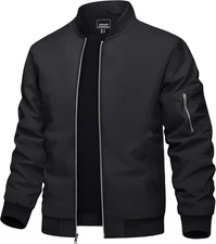 TACVASEN Men's Bomber Jacket Lightweight Casual Spring Fall Large, #01 Black 