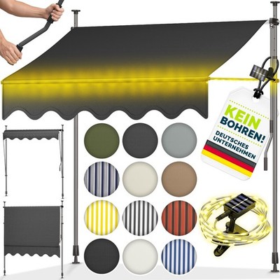 tillvex  Balkonmarkise mit LED Gelenkarm Markise Klemmmarkise Balkon ohne Bohren