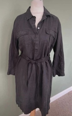 Tommy Bahama schwarzes Leinen Hemdblusenkleid Rollärmel mit Gürtel Gr. S UK 8/10