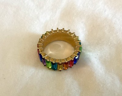 Baublebar Chanel Infinity Rainbow Ring Band Rhinestone Cocktail 7 8 Blue Green
