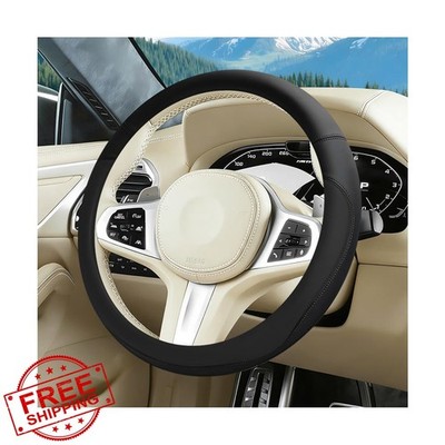 ANFTDCO Steering Wheel Cover 15 Inch Leather Black
