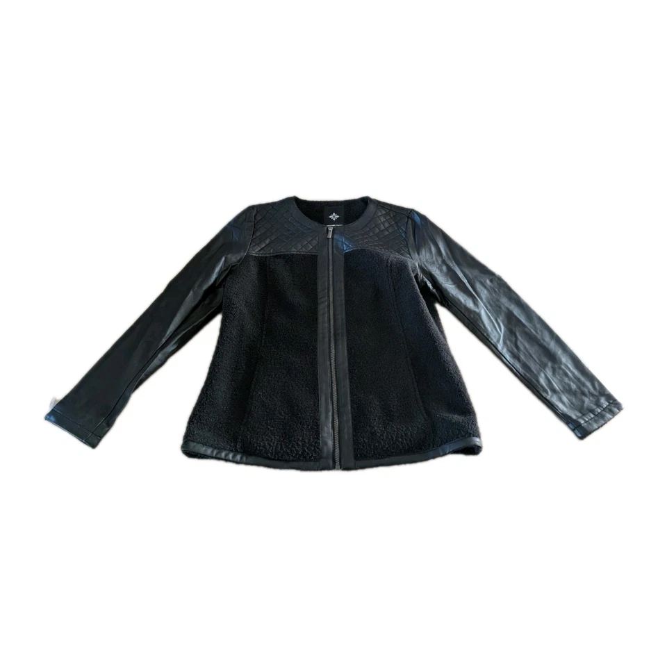 WEATHER TAMER Fleece & Faux Leather Zip Jacket Warm Great Condition Size M - Image 3 of 4