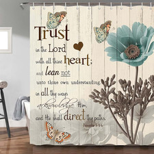 Rustic Elegant Teal Tulip Shower Curtain, Bible Verse Inspirational Motivational