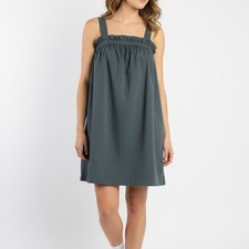 Everlane Organic Cotton Paperbag Dress in Dark Slate Mini Dress Gray-Blue Sz S