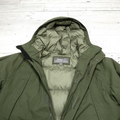 Eddie Bauer WeatherEdge Coat Mens LT Green Down Parka Hooded