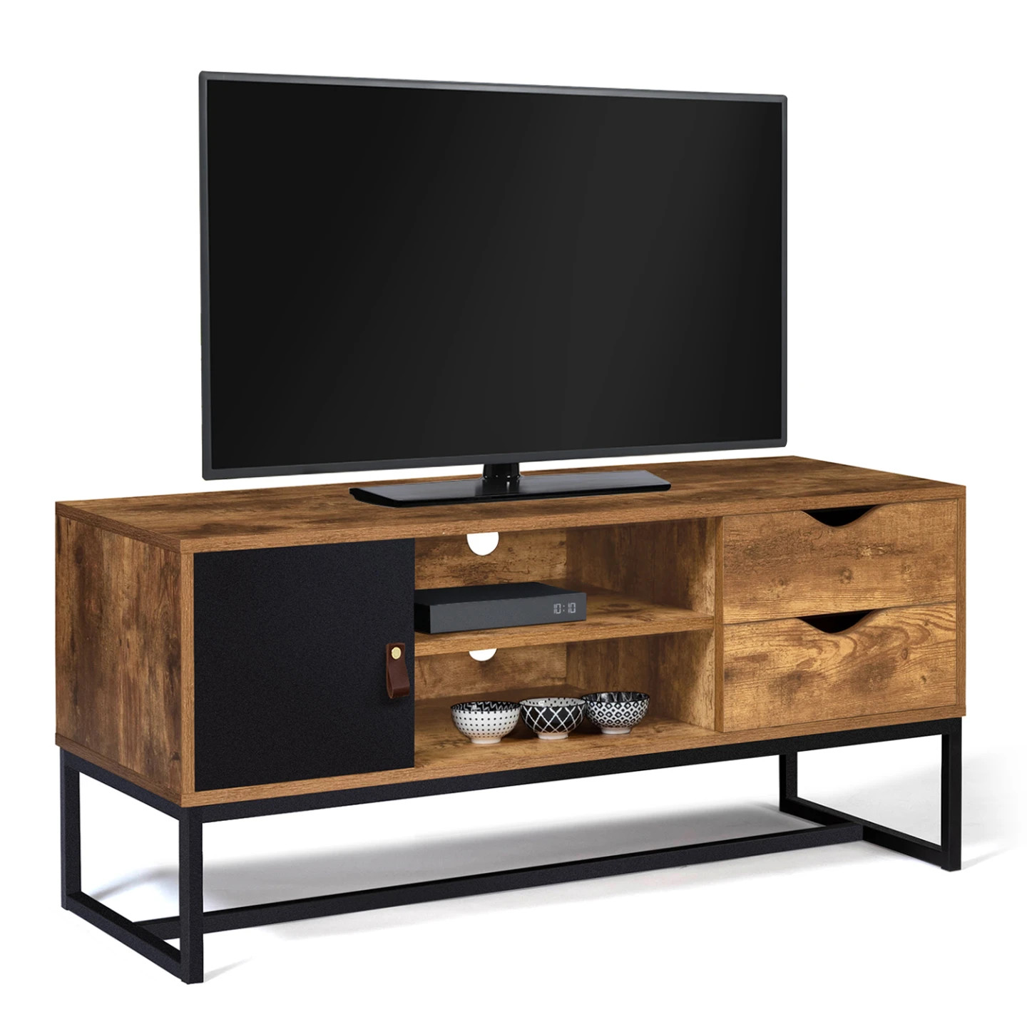 Meuble TV 110 cm CHICAGO finition bois et métal au design industriel épuré