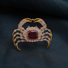 Rubin &pave Diamant Krabbe Brosche 925 Silber 14K Gold Kissen Cut Einzigartig