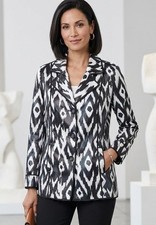 Chico's Black White Ikat Print Blazer Single Breasted Pockets Chico s Med/1